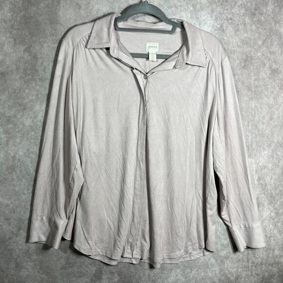 Chico's Shirt Women Size 2 US Large Pink Microsuede Long Sleeve Button Casual - Picture 1 of 9